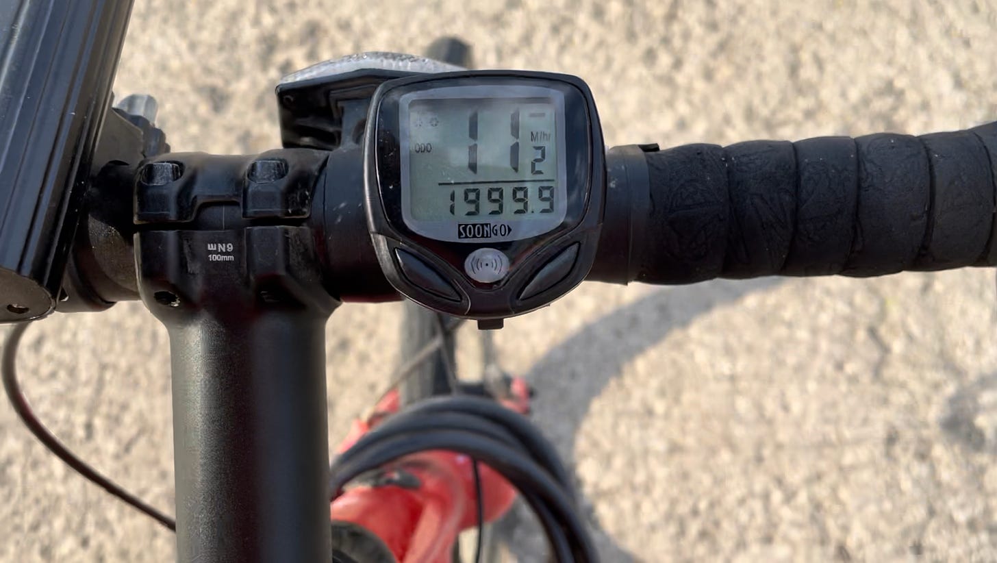 Bicycle odometer reading 1999.9 miles