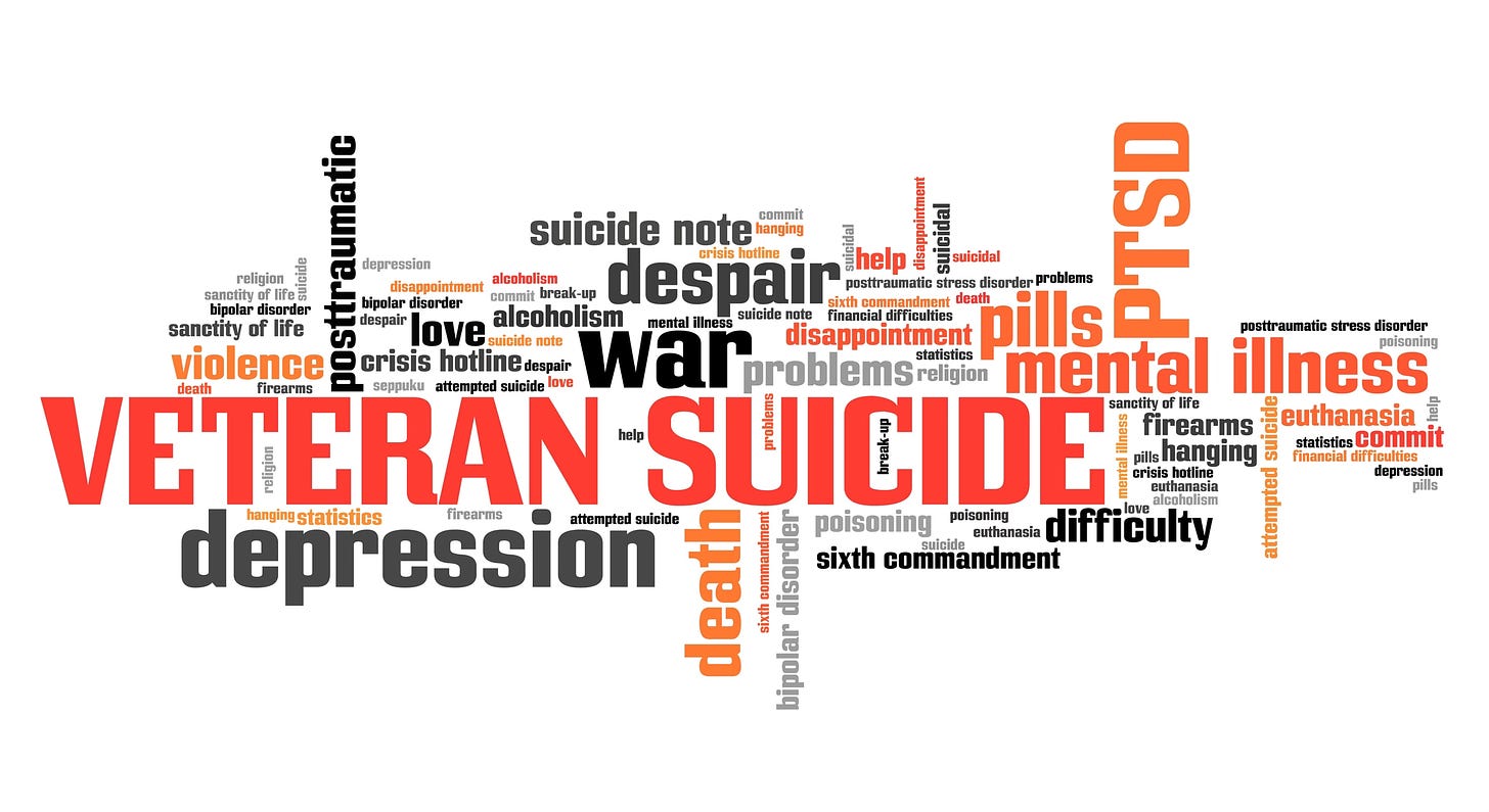 Veteran suicide - soldier psychology concept. Word cloud sign.