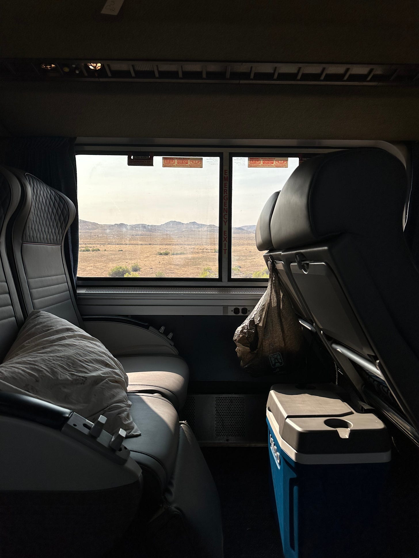 Amtrak seats and view out the window