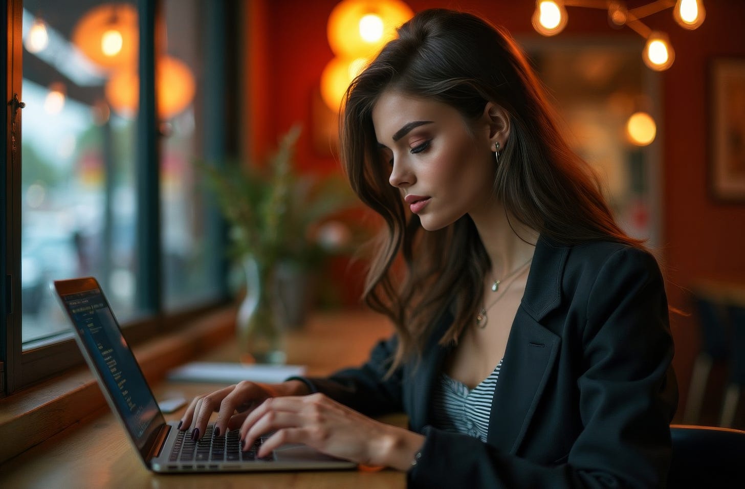 Young woman working in a cafe.