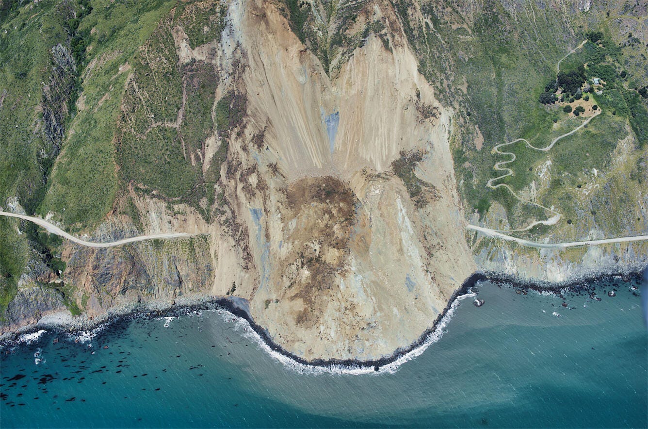 USGS air photo of the Mud Creek landslide, taken on May 27, 2017
