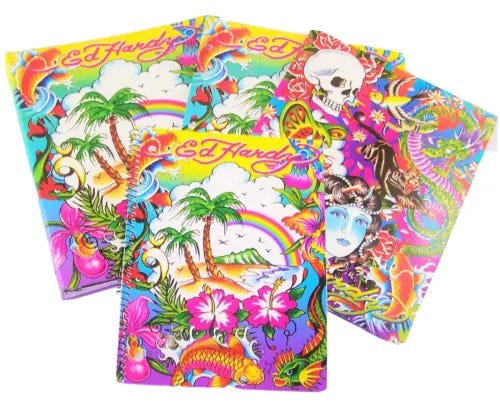 LISA FRANK ED HARDY notebook binder folder LOT NEW vintage journal tattoo set - Picture 1 of 9