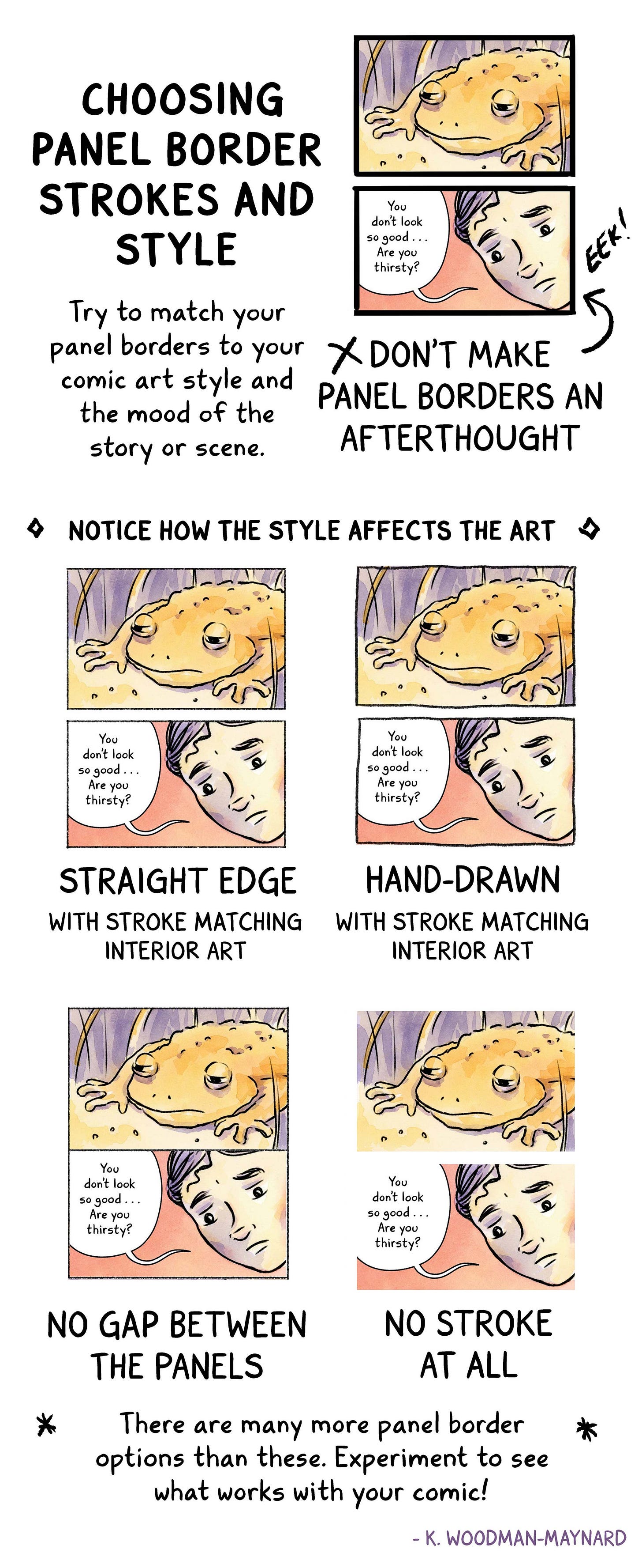 Overview of why panel border stroke and style matter by cartoonist K. Woodman-Maynard