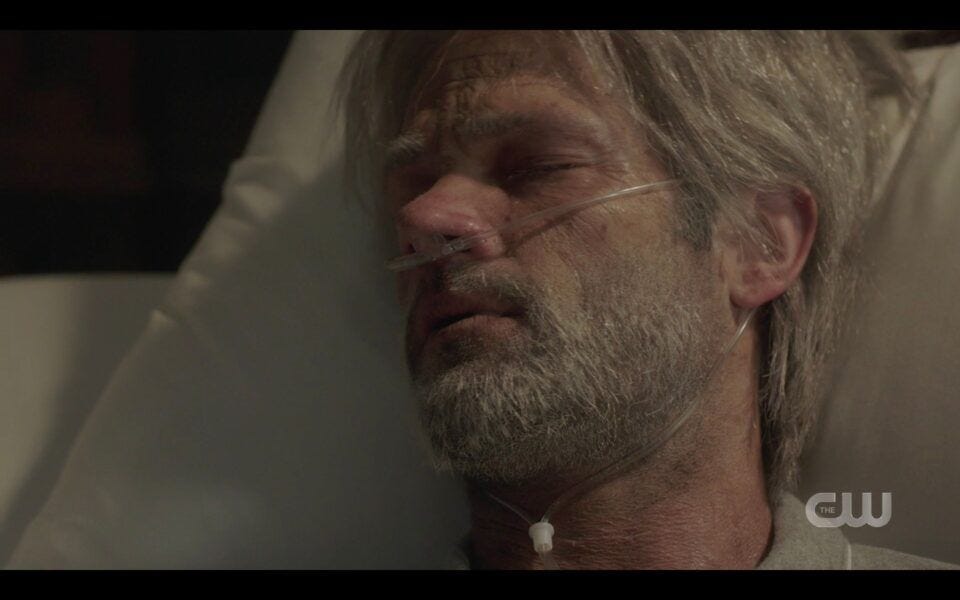 SPN old Sam Winchester dying with son finale