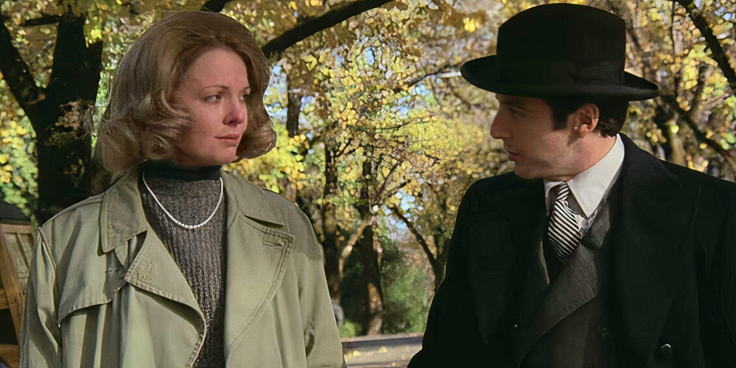 Diane Keaton walking with Al Pacino in The Godfather (1972)