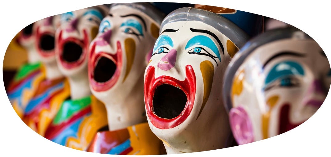 Screaming porcelain clown heads