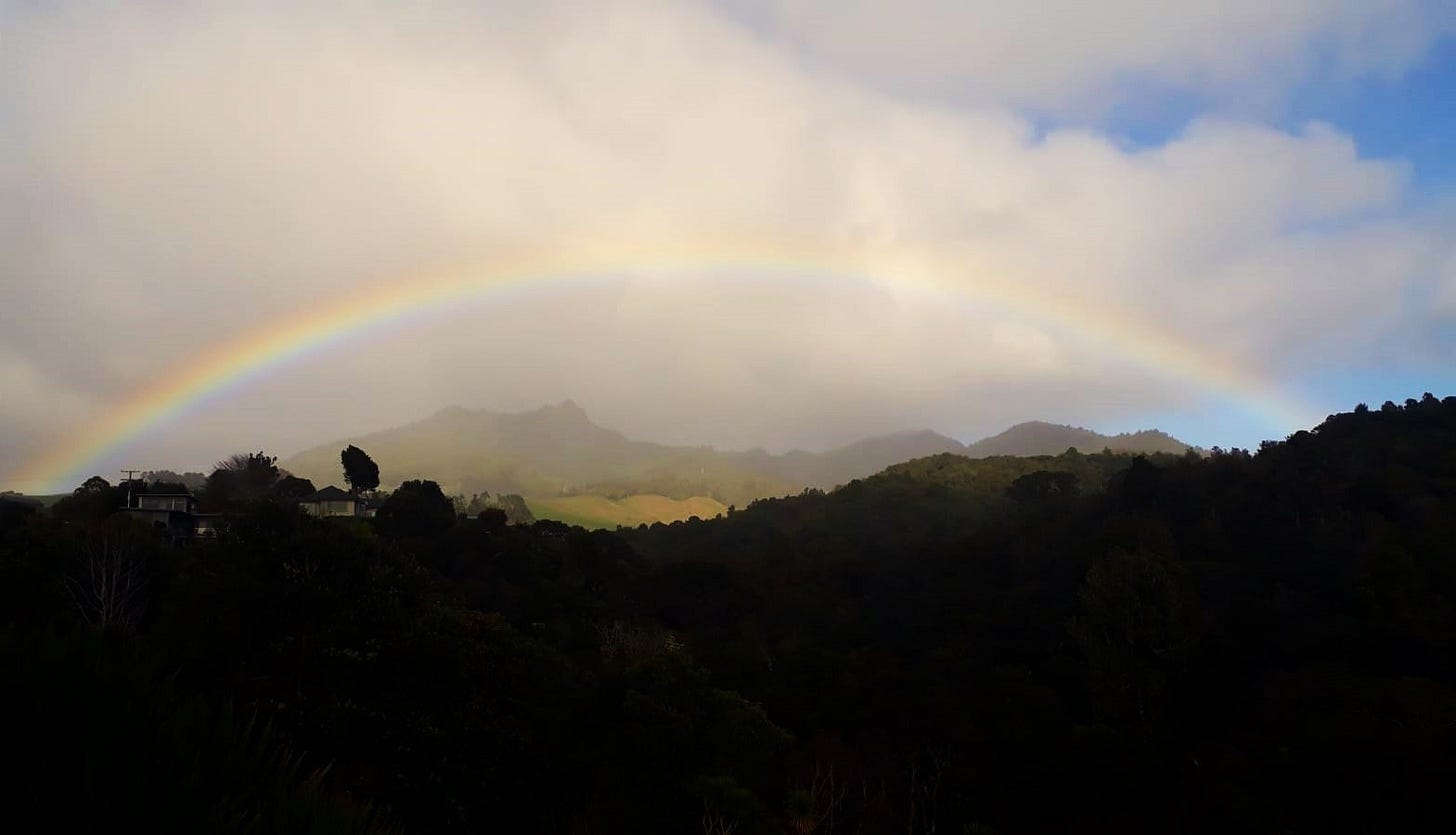 A rainbow over Mount Karioi