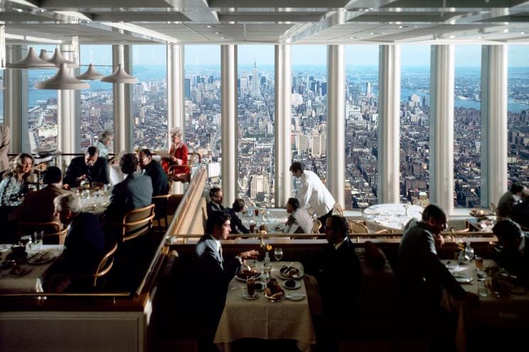 Windows on the World, which sat atop the World Trade Center’s north tower, is celebrated in a new book, “The Most Spectacular Restaurant in the World,” by Tom Roston.