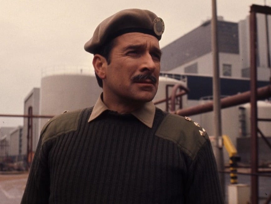 Nicholas Courtney as the Brigadier in a profile shot from The Claws of Axos
