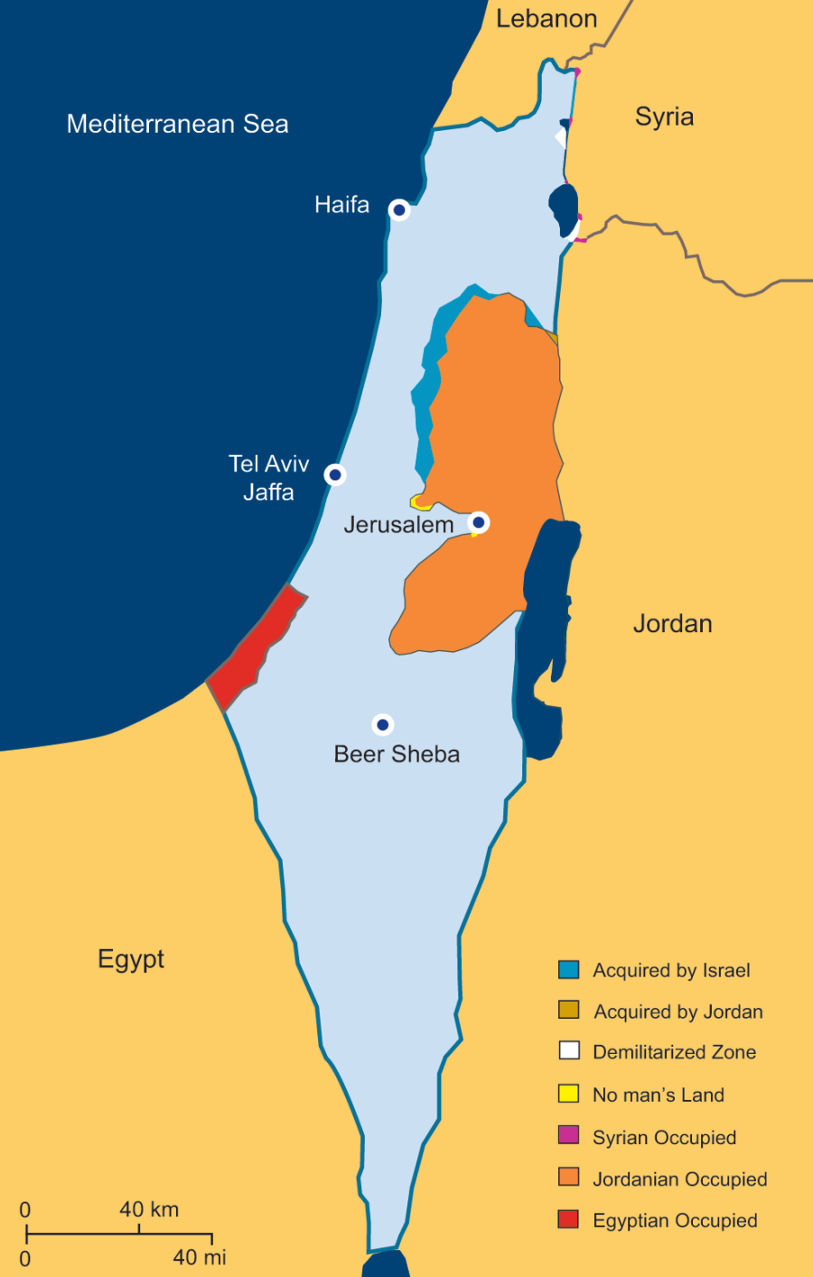 Map: Arab-Israel 1949 to 1967 Armistice Lines