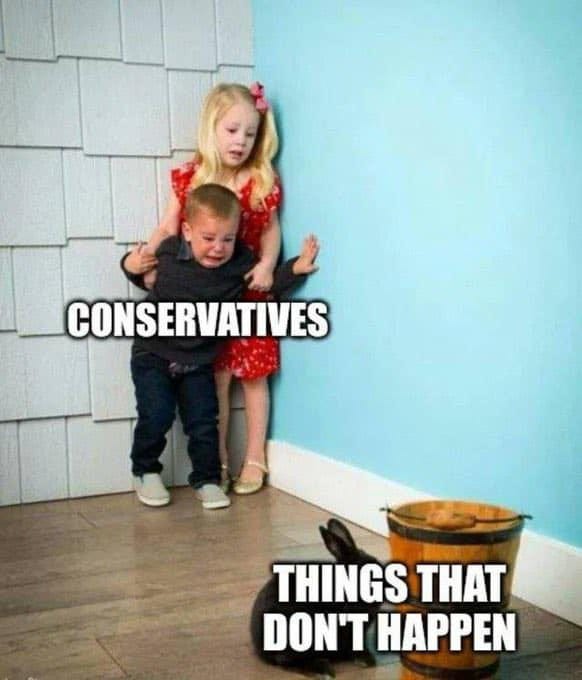 May be an image of 1 person and text that says 'CONSERVATIVES THINGS THAT DON'T HAPPEN'