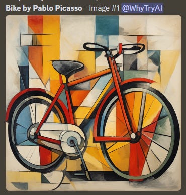 Midjourney image for "Bike by Pablo Picasso" prompt