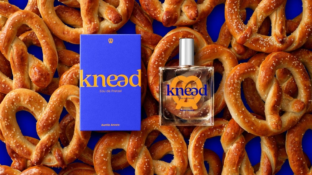 Auntie Anne's new perfume, Knead, retails for $45 for a 3.4-oz. bottle.