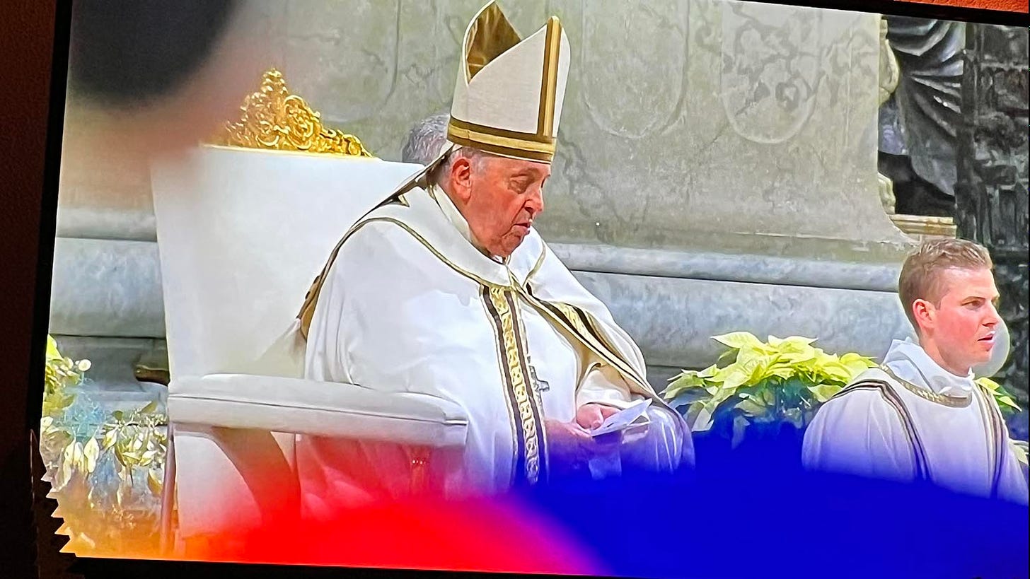 Screenshot of the Pope during xmas eve mass from the Vatican