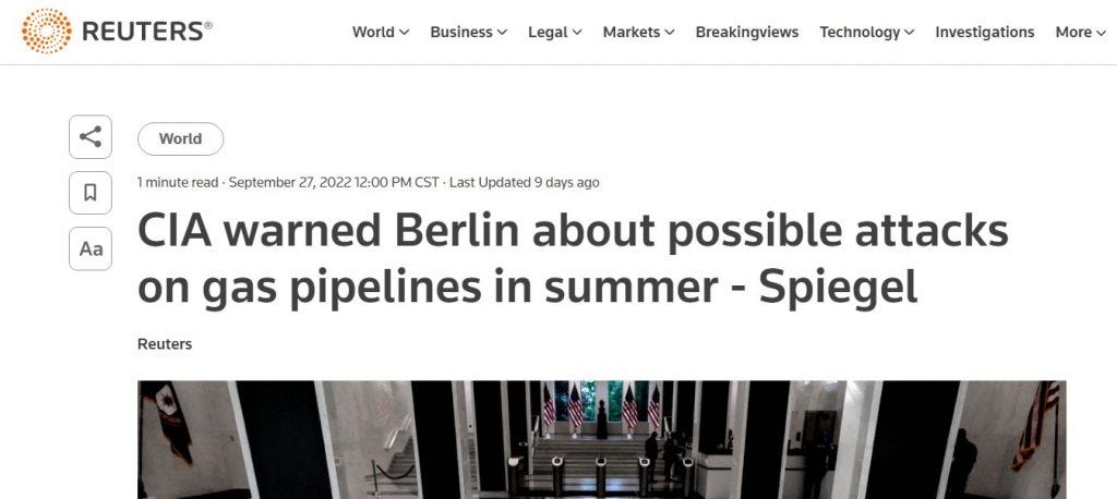 Reuters CIA attack Nord Stream pipelines