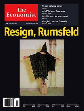 A headline from The Economist, calling for Secretary Rumsfeld's resignation