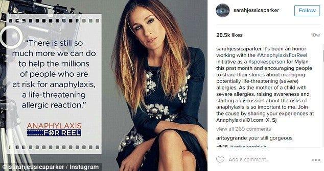 sarah jessica parker spokesperson for mylan cuts ties