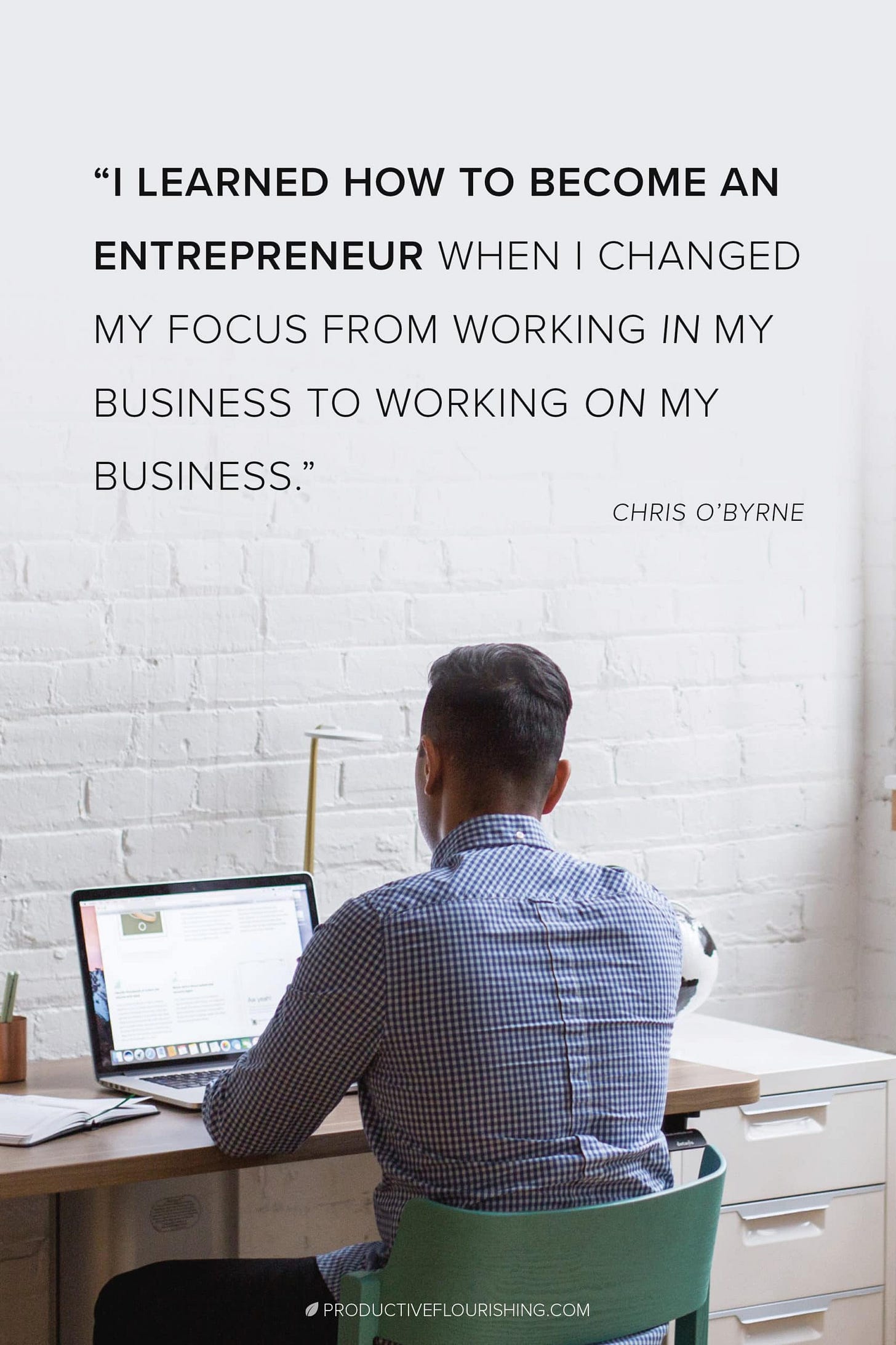 From Freelancer to Entrepreneur. Click here to learn 4 ways to shift from being a freelancer to an entrepreneur. I learned how to become an entrepreneur when I changed my focus from working in my business to working on my business. Today, I spend most of my time creating partnerships and doing business development. #freelancing #entreprenuership #productiveflourishing