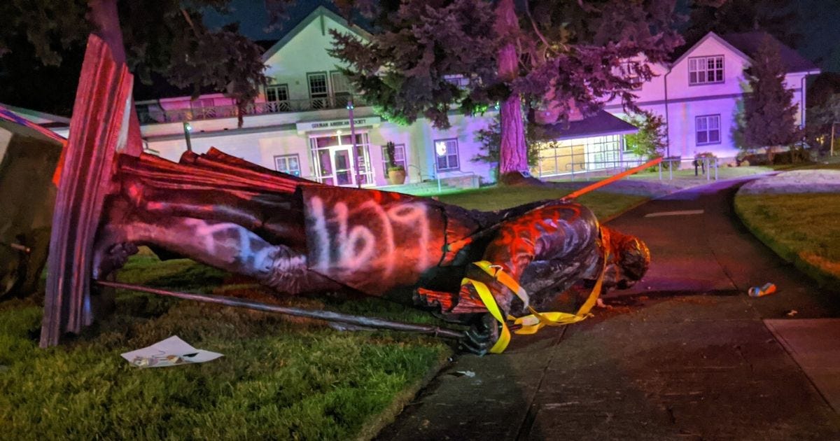 Crazed Portland Mob Tears Down George Washington Statue, Burns American ...