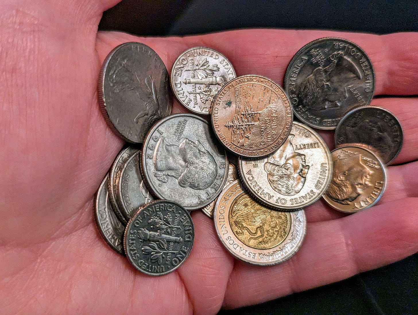 closeup of coins in hand