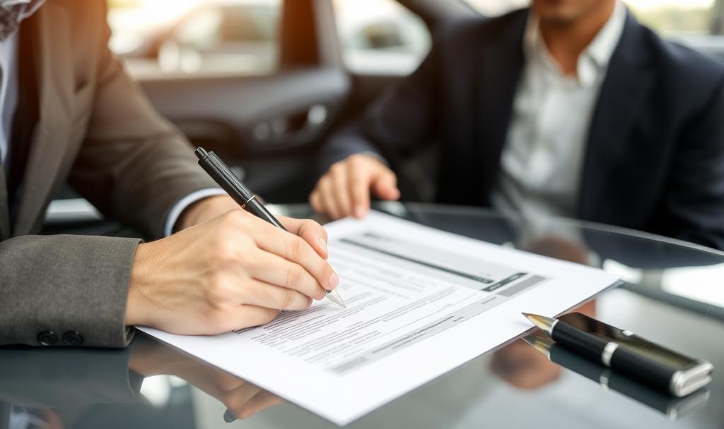 document being signed by a car buyer