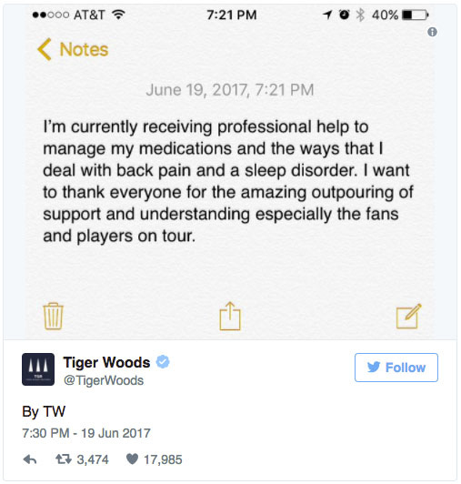 Tiger Woods Seeks Treatment for Prescription Drug Abuse