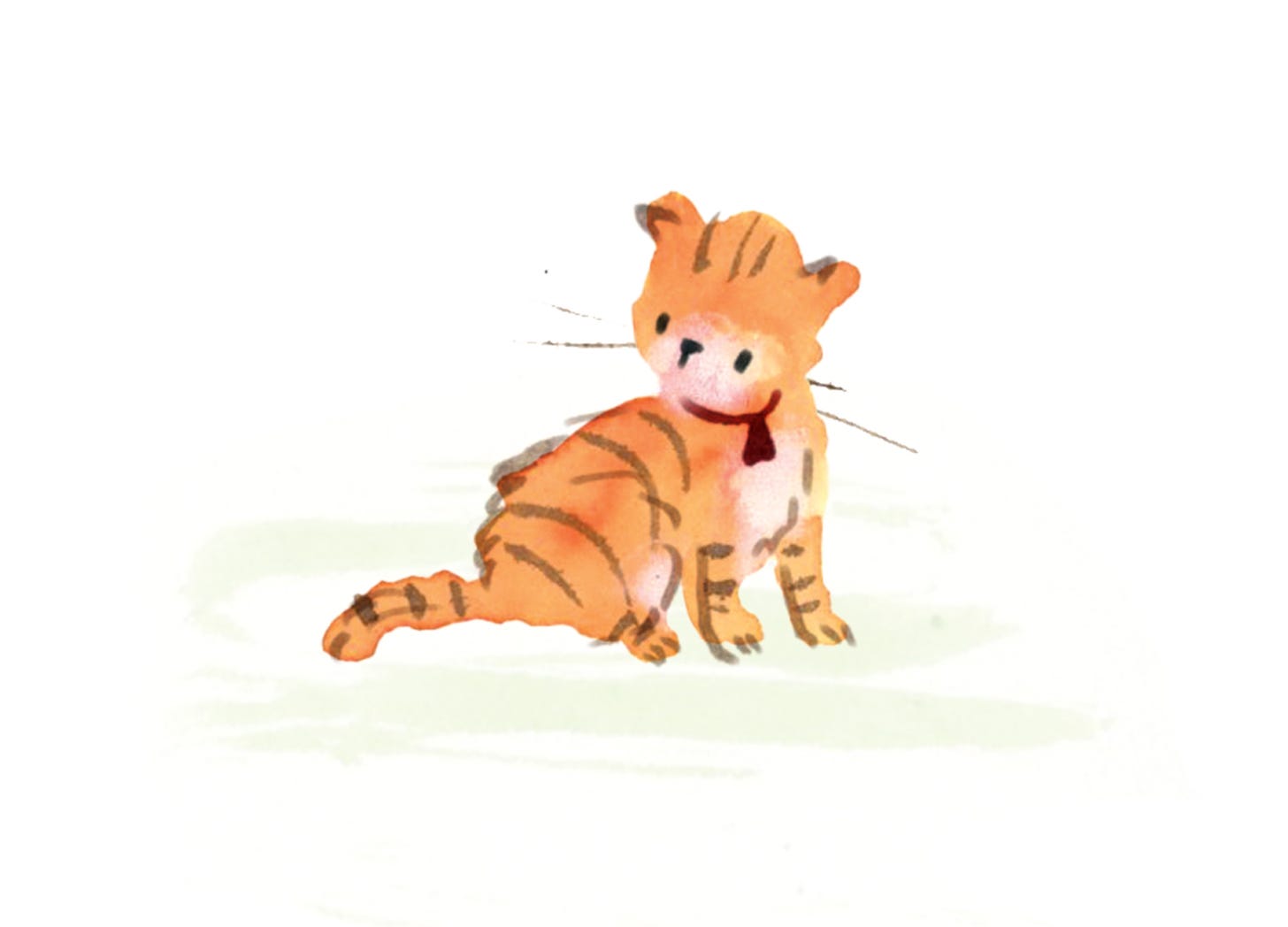 Watercolour and ink illustration of a small striped ginger kitten by Nanette Regan