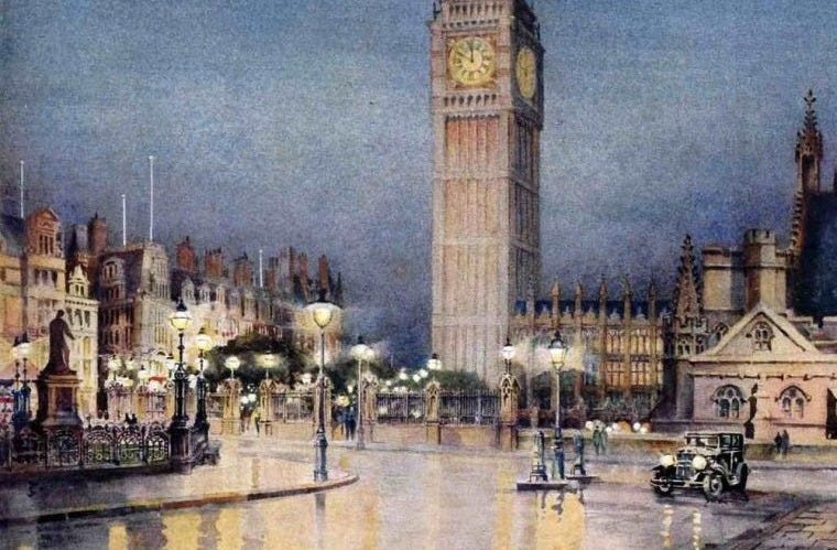 The cover of ‘Daylight by Night,’ a 1931 publication put together by the British Commercial Gas Association, depicts the soft glow of London’s gas-lit streets. (The British Commercial Gas Association.)