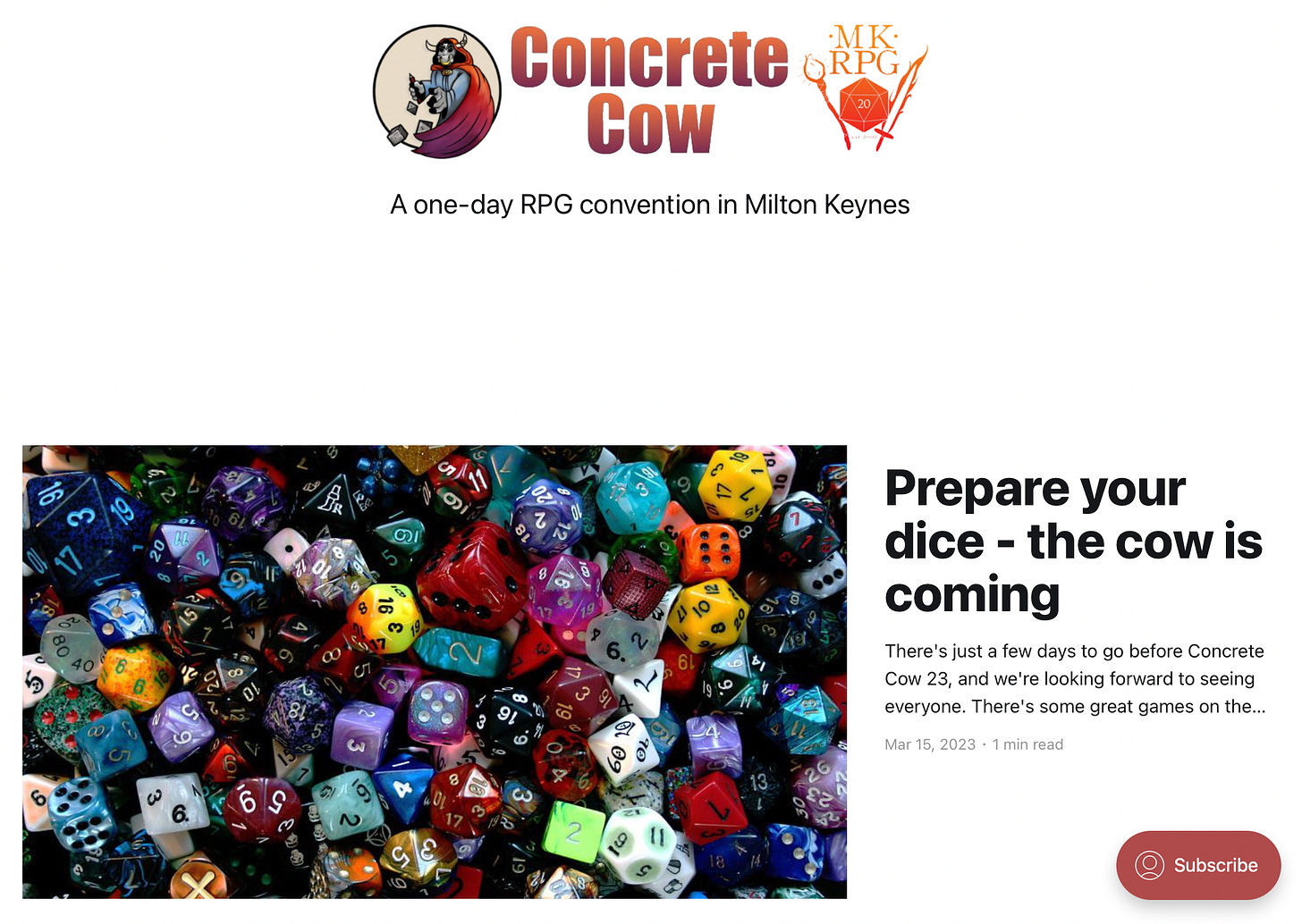 Concrete Cow website page image