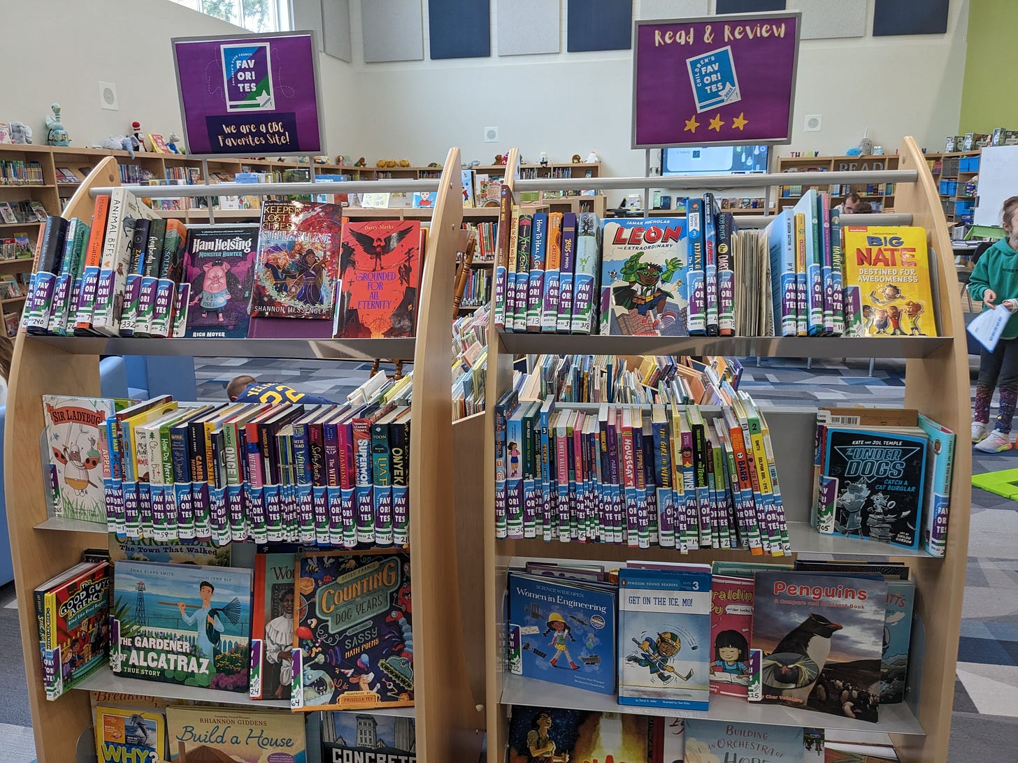 Image: Books available in our LMC for students to read and review, h/t Micki