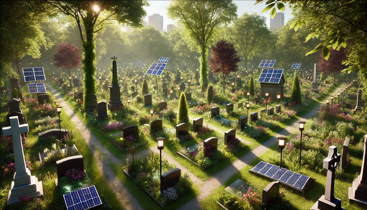 Public spaces such as cemetaries could be sources of solar power as well as place for humans to find solace.