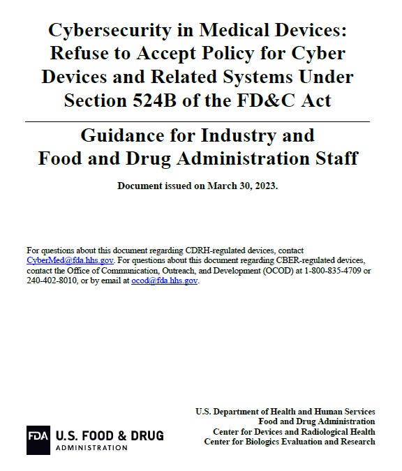 FDA guidance - Refuse to accept policy for cyber devices