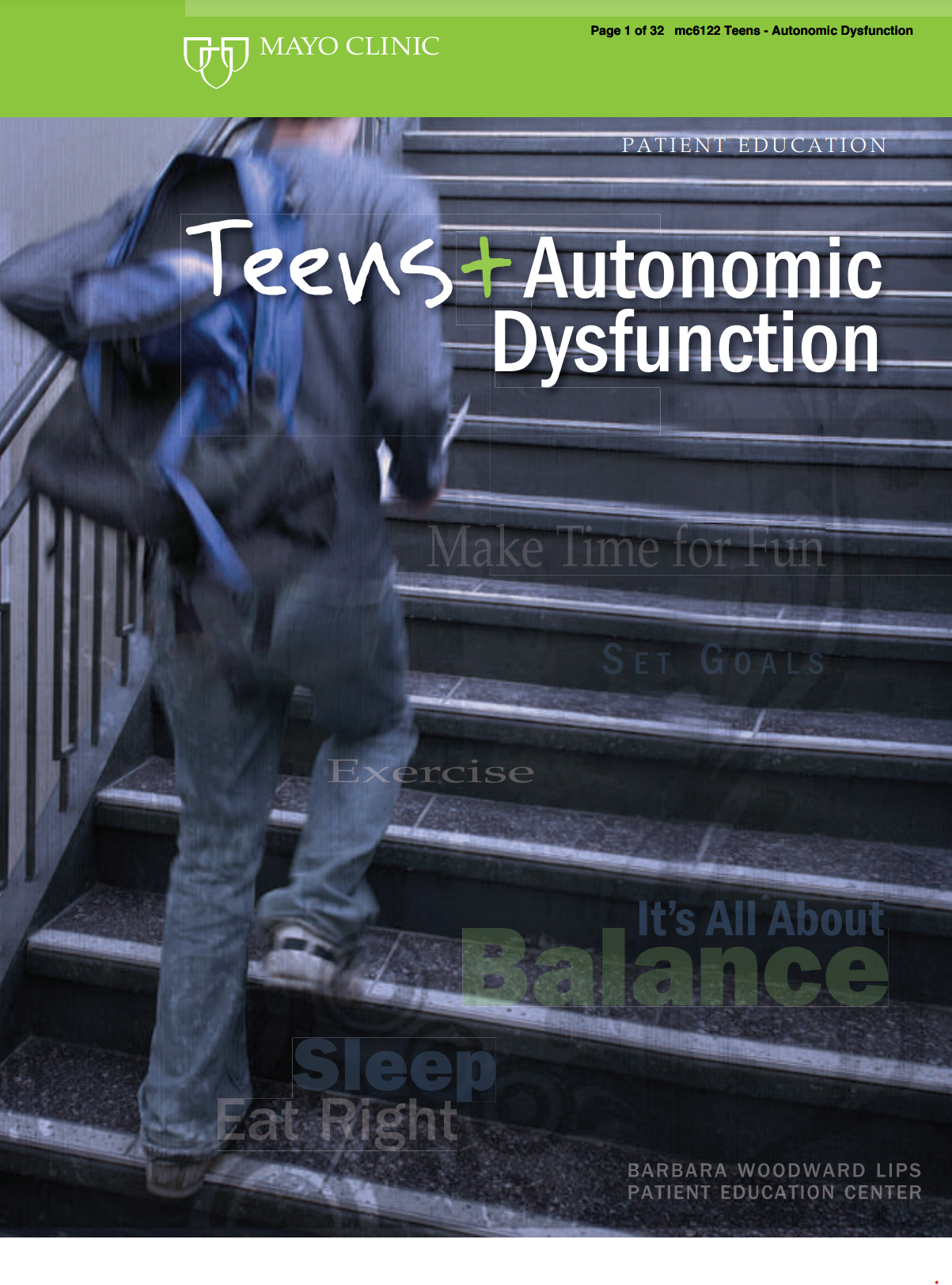 Screen shot of the cover of the Mayo Clinic booklet: Teens and Autonomic Dysfunction.