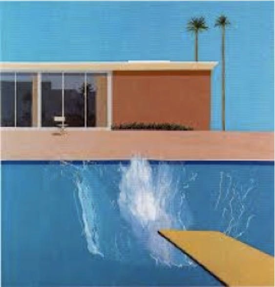 Artist David Hockney’s  1967 Southern California classic  “A Bigger Splash,” a painting emblematic of a specific moment in Los Angeles art history.   