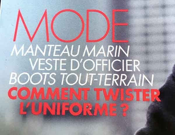 Photo of a magazine cover with the text "Comment twister l'uniforme?"