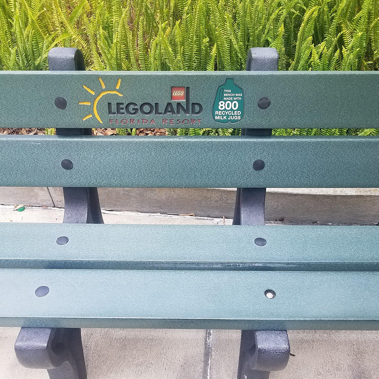This bench at Legoland made from recycled milk jugs : mildlyinteresting
