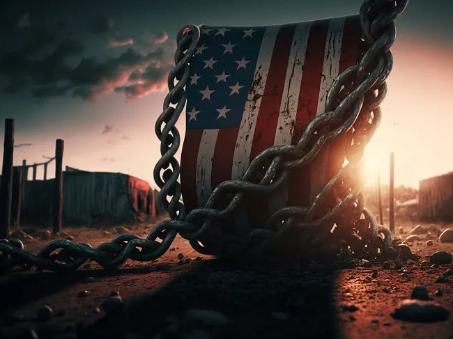 US flag chained