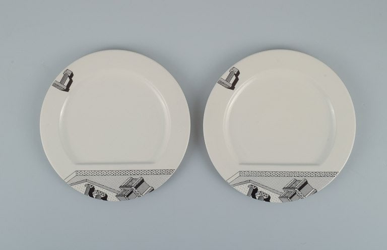 Ettore Sottsass for Flavia Memphis Milano, futuristic porcelain plates.