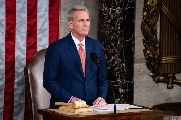 House Speaker Kevin McCarthy (R-Calif.) presides over a joint session of Congress for President Biden's State of the Union address at the U.S. Capitol Feb. 7, 2023.