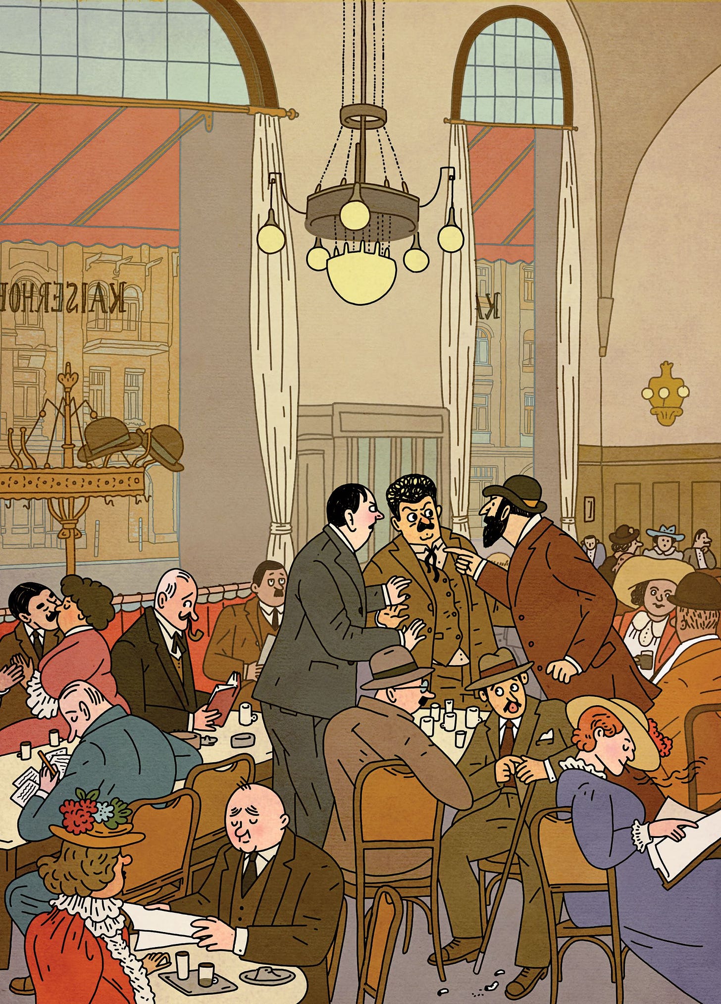 Illustration of people in a cafe