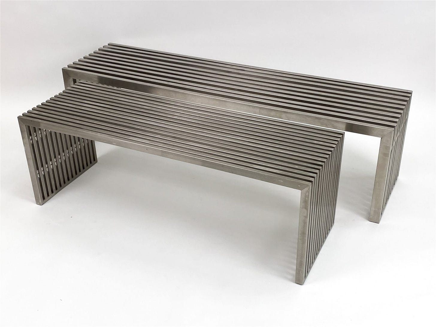 (2) CONTEMPORARY CHROME SLAT BENCHES