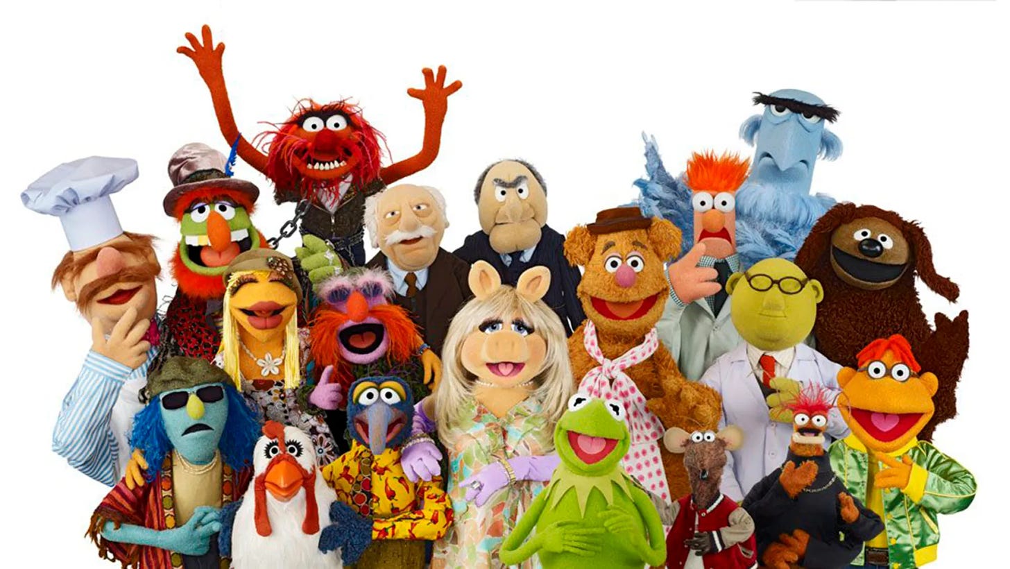 A group shot of The Muppets characters, including Kermit the Frog, Miss Piggy, Gonzo, Fozzy, and more.