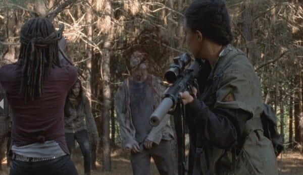 michone taking out walkers with sasha walking dead 515 20145