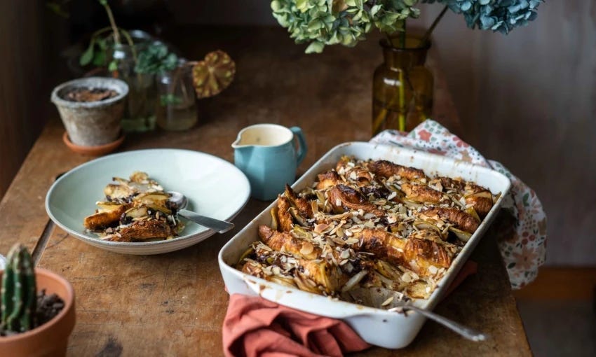 Pear and chocolate croissant pudding (Photo: Emma Boyd) 
