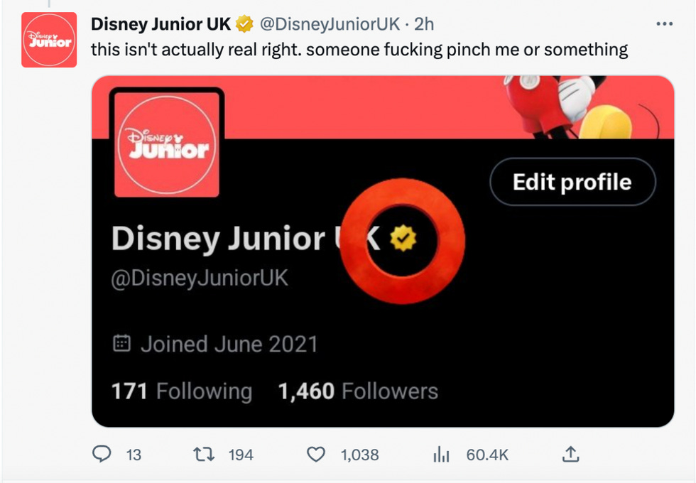 Disney Junior UK tweet with gold checkmark: this isn't actually real right. someone pinch me or something.