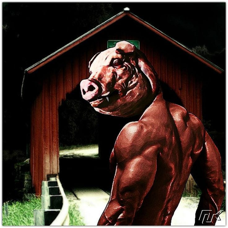 The Vermont Pigman" by Mark W. Kramer - MWKDESIGNS | Pigman, Lion  sculpture, Character