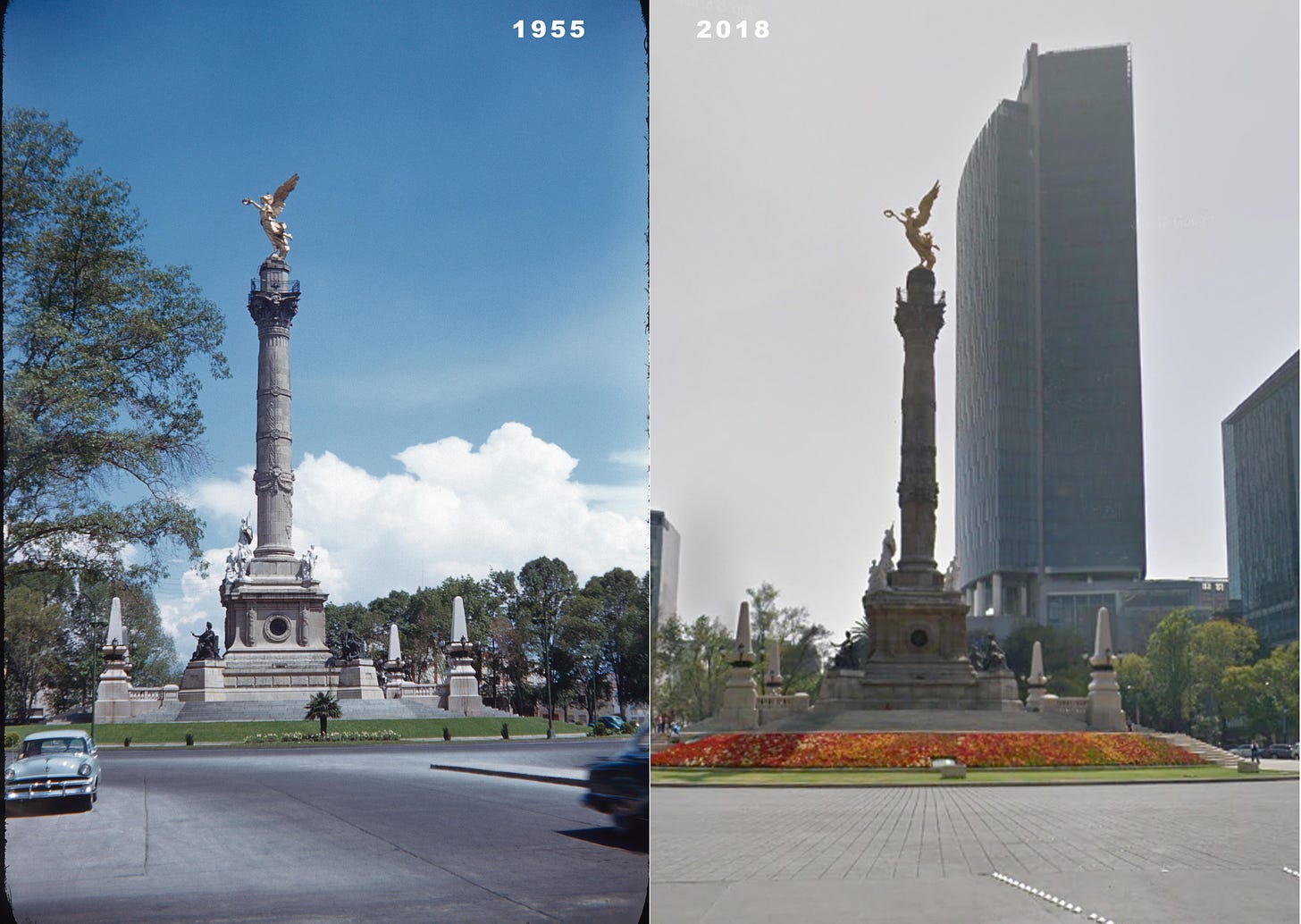 El Ángel in Mexico City 1955 vs. 2018. Back then the smog didn't cover the  sky. : r/OldPhotosInRealLife