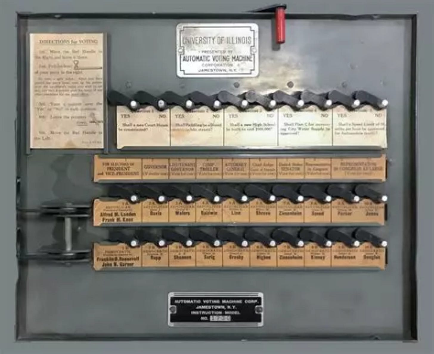 Old-fashioned mechanical voting booth Old-fashioned mechanical voting booth