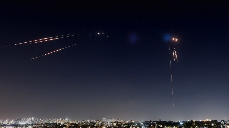 Missiles launched from Iran intercepted over Ashkelon, Israel.