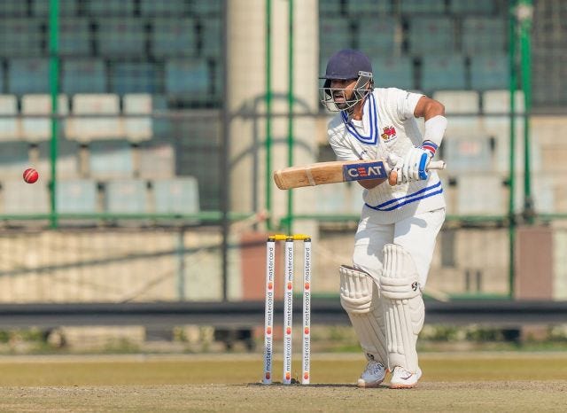 Ajinkya Rahane defends one on the off side